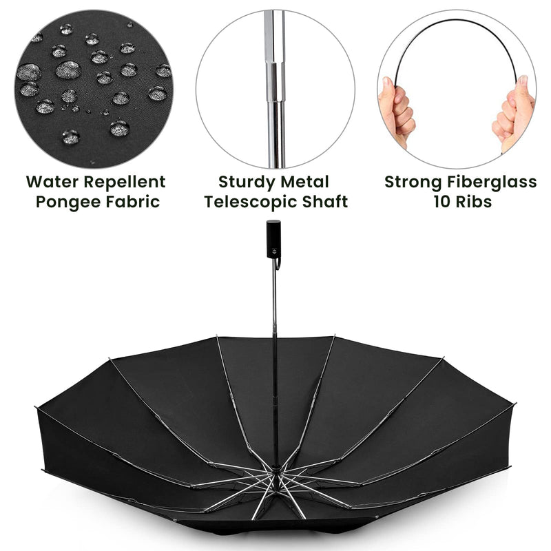 G4Free Inverted Windproof Umbrella-54 Inch Large Canopy for Rain & Sun (Black+Lake Blue)