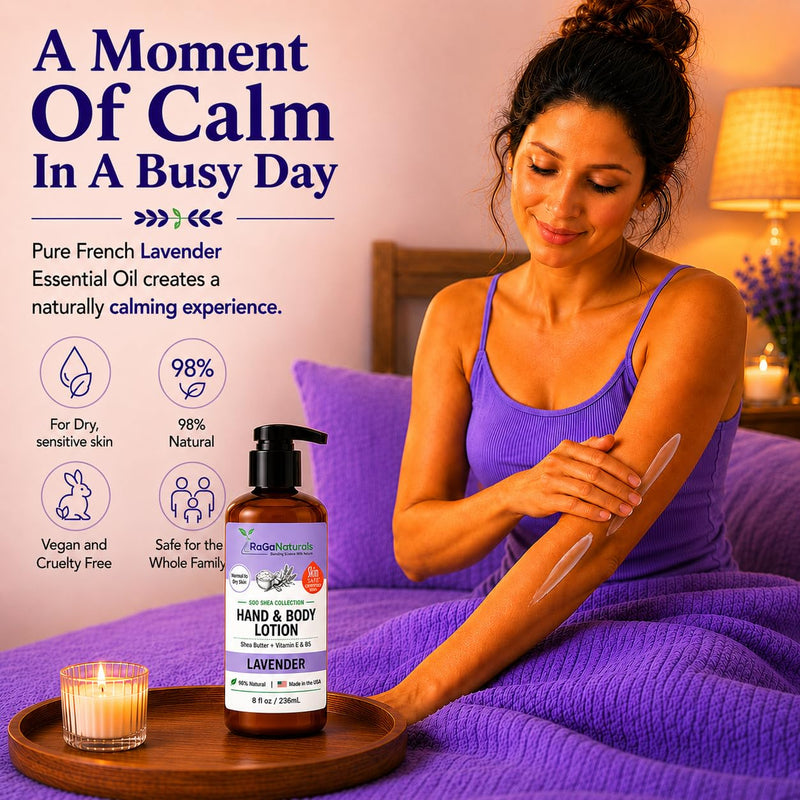 RaGaNaturals Lavender Shea Butter Hand and Body Lotion, 8 Fl Oz - Moisturizing, Plant-Based, Vegan, with Argan, Avocado Oil & Vitamin E 8 Fl Oz (Pack of 1)