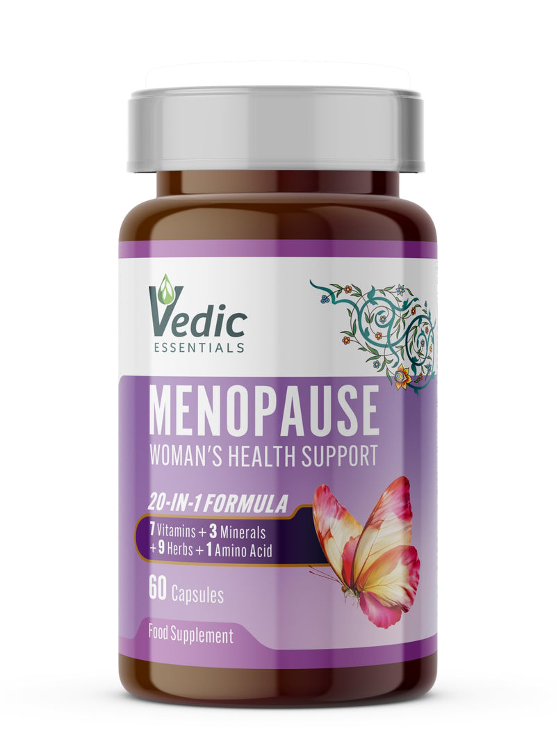 Vedic Menopause Supplement | 20 Vitamins, Minerals & Herbs- Red Clover, Sage, Primrose, Flaxseed, Ginseng | Perimenopause, Menopause Support- Hot Flashes Relief, Mood Swings, Fatigue | UK Made, Vegan