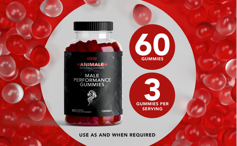 Animale Male Gummies, 1265mg per Serving, with Maca, Vitamin B6, B12, Ashwagandha, L-Arginine, Tribulus Terrestris, 60 Gummies