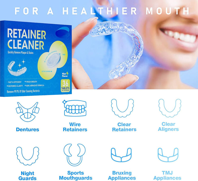 [Australia] - Braces cleaning tablets, denture cleaning tablets, mouth guard cleaner, 36 tablets retainer fresh, - retainer cleaner tablet, mouth guard, dentures 