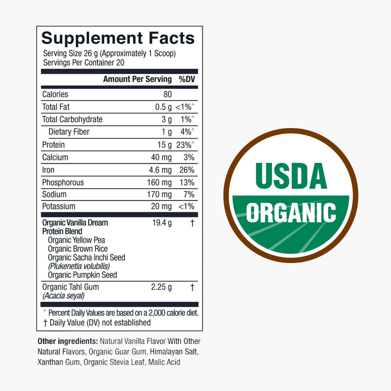 [Australia] - Live Conscious Organic Pea Protein Powder - Vanilla Dream Flavor | Plant-Based Vegan Protein Blend - Pea, Brown Rice, Pumpkin, Sacha Inchi | 20 Servings 18 oz 20 Servings (Pack of 1) 