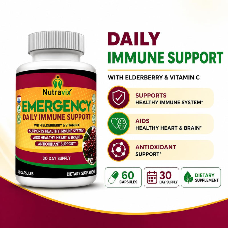Elderberry Immune Support Supplement 300mg, Sambucus Nigra Black Elderberry Capsules with Vitamin C, Zinc, Echinacea, Turmeric & Garlic, 60 Vegan Capsules, Non-GMO