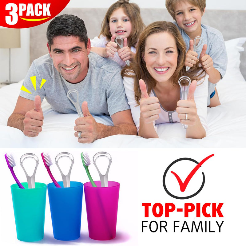 [Australia] - Tongue Scraper, Stainless Steel Tongue Scraper for Kids & Adults, Metal Tongue Scraper with Travel Case - 100% Remove Bad Breath - 3 Pack Tongue Scraper 3 Pack - Silver 