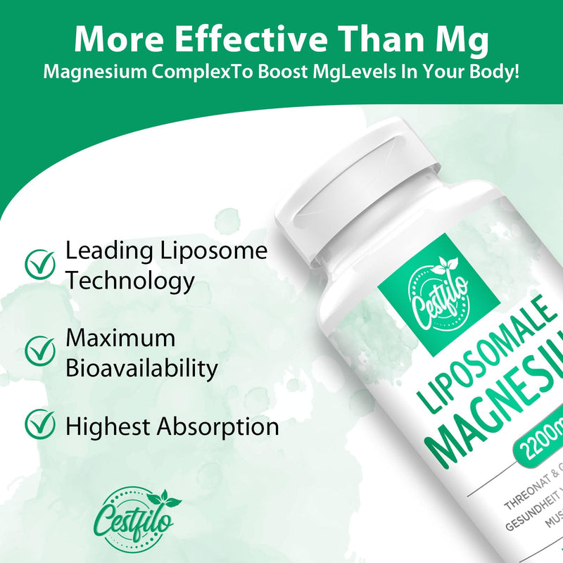 Liposomal Magnesium Complex 2200 mg, Gluten-Free, 60 Soft Capsules, High Dose, Natural, Suitable for Women, Men (Pack of 60)