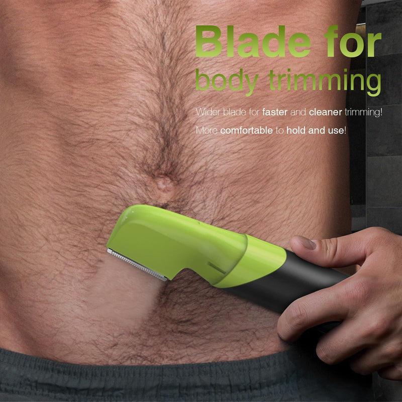 [Australia] - Unibono Electric Body Groomer Men's Set, Intimate Razor Man with Adjustable Guide Comb & Vertical Cutting Head, Body Razor Waterproof Wet-Dry for Head and Body Hair Green 