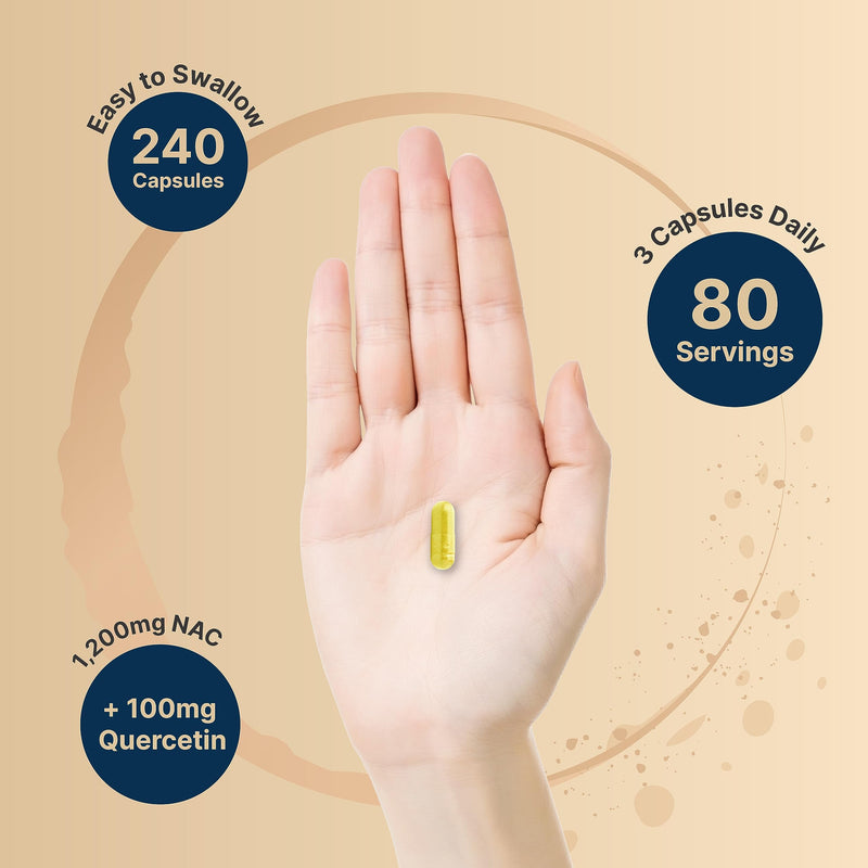 [Australia] - NAC Supplement 1200mg Per Serving | 240 Capsules, N-Acetyl Cysteine with Quercetin | Double Strength - Support for Immune, Liver, & Lung Health 240 Count (Pack of 1) 
