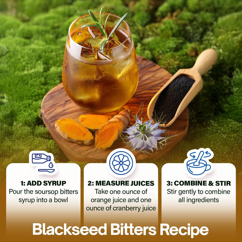 Black Seed Oil Bitters Liquid - Premium Herbal Blend with Black Seed Extract, Curcumin (Turmeric Extract), Ashwagandha, Elderberry, Probiotics, Vitamin C, Zinc...16 fl oz | Natural Botanical Blend Black Seed Bitters 16 Fl Oz (Pack of 1)