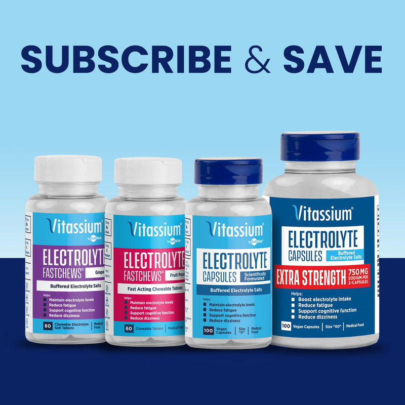 [Australia] - Vitassium FastChews, Chewable Electrolyte Tablets for Dietary Management of POTS Syndrome, Fast-Acting Sodium Tablets, Fruit Punch Flavor, 60 Count 60 Count (Pack of 1) 