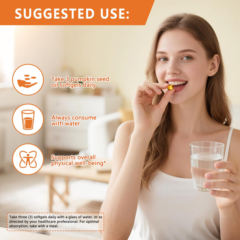 [Australia] - Cold-pressed Pumpkin Seed Oil and Saw Palmetto capsules, 3000 mg per Serving, Rich in Essential Fatty Acids and Phytosterols, Supports Immune, Hair, Bladder, and Prostate Health, Non-GMO, 300 Softgels 300 Count (Pack of 1) 