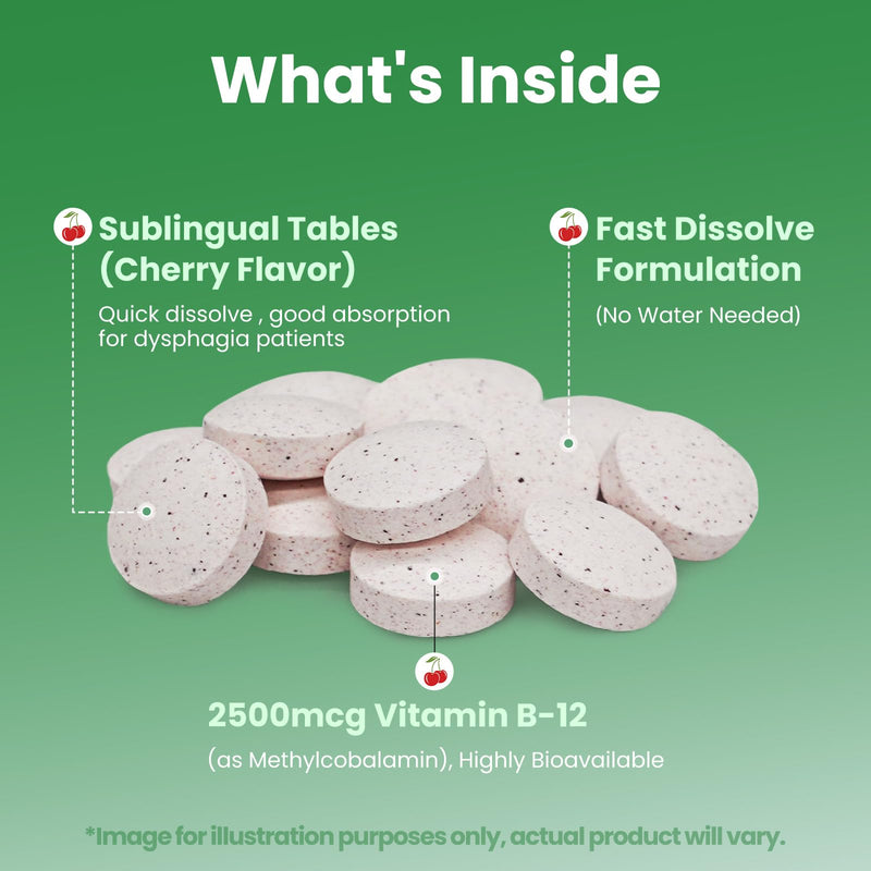 Vitamin B12 Methylcobalamin Sublingual 2500 mcg(4-Month Supply) | With Folic Acid Under Tongue Cherry Flavor for Cellular Energy Support, Energy Metabolism, Nervous System Health