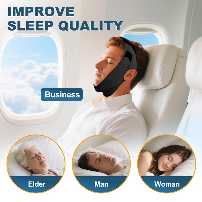 [Australia] - Chin Strap for Sleeping, Adjustable Chin Strap for Snoring, Anti Snoring Devices Breathable and Reusable, Comfortable Stop Snoring Solution, Anti Snore Chin Strap for Men and Women (Black) Black 