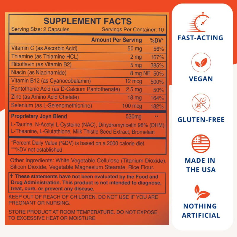 JOYN Supplement for Alcohol Flush Prevention, Detox, Liver Support, Asian Glow Relief | Feel Better Before & After Drinking | Vitamin with DHM, Milk Thistle, Glutathione, Vitamin B12 | 10 Servings 1