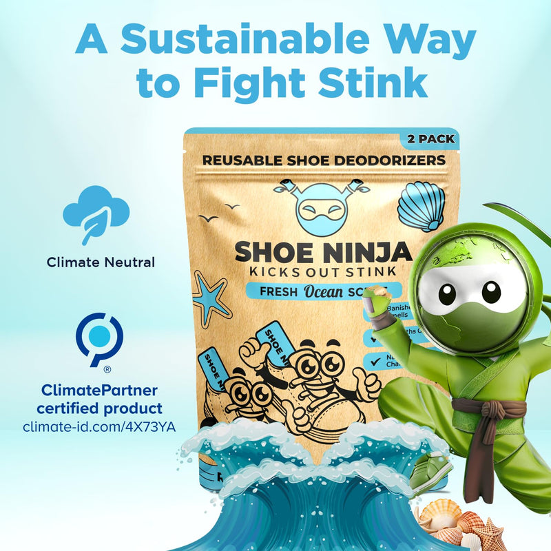 [Australia] - Shoe Ninja Shoe Deodorizer - Shoe Odor Elimination with Activated Charcoal, Versatile and Reusable Shoe Smell Remover, Boxing Glove Deodorizer, and Shoe Freshener, Great for Sports - 1 Pack Count of 2 Ocean 1 Count (Pack of 2) 