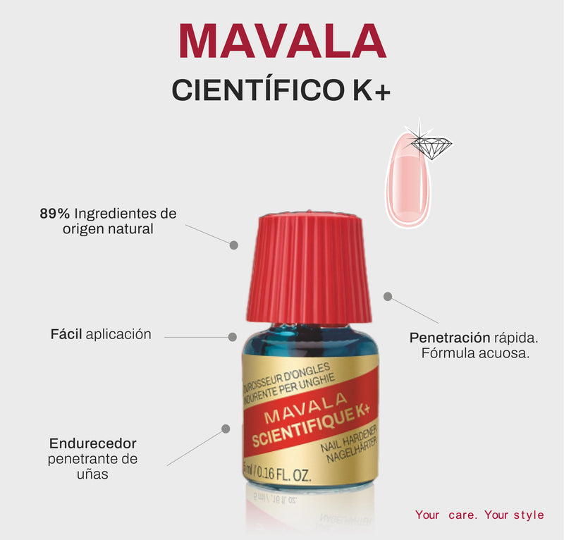 MAVALA Scientifique K+ Keratin Hardener Strengthener | Protect Nails | Avoid Breaking and Splitting | Supports Natural Keratinization | Multi-color, 0.16 Fl Oz