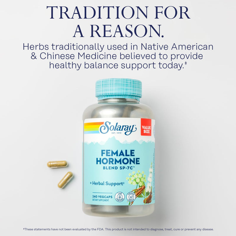[Australia] - SOLARAY Female Hormone Blend SP-7C, Herbal Support Hormonal Balance for Women with Black Cohosh, Dong Quai, Wild Yam, and More, Vegan, Lab Verified, 60-Day Guarantee, 120 Servings, 240 VegCaps 240 Count (Pack of 1) 