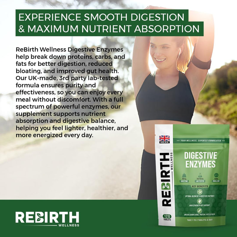 Digestive Enzyme Supplements - 120 Tablets for Optimal Gut Health - Contains DigeZyme, Lactase, Protease - Promotes Healthy Digestion, Essential Digestive Enzymes - UK Made, Vegan