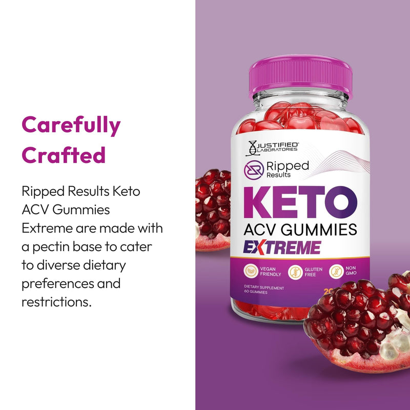 Justified Laboratories Ripped Results Keto ACV Gummies Extreme (2000 mg) - 60 Count, Pack of 2 - Formulated with Apple Cider Vinegar, Folate & Vitamin B12 - Non-GMO, Vegan, Gluten Free - 60 Servings 60 Count (Pack of 2)