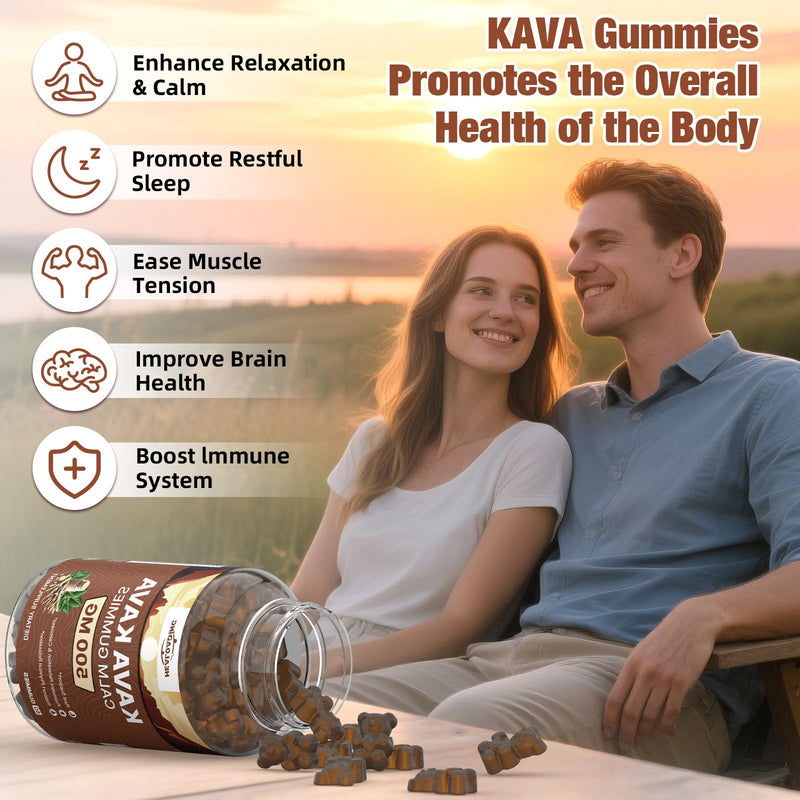 [Australia] - Kava Kava Root Extract Supplement: Natural Kava Gummies with L Theanine, Ashwagandha and GABA for Cognitive & Immune Support Herbal Supplement for Adults 