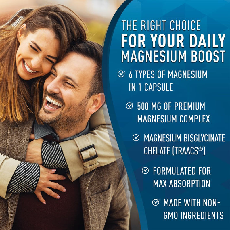 [Australia] - Magnesium Complex Supplement - Magnesium Citrate, Malate, Taurate, Oxide, Bisglycinate Chelate, Aspartate 500mg - for Sleep, Leg Cramps, Muscle, Heart - Max Absorption, Gluten-Free, Non-GMO 120 Caps 120 Count (Pack of 1) 120.0 