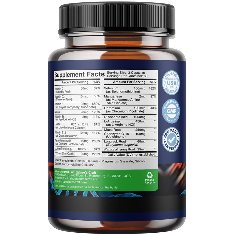 [Australia] - Pre Conception Male Fertility Supplement - Advanced Fertility Supplement for Men with CoQ10 Maca Root Methyl Folate & D-Aspartic Acid for Enhanced Count Motility & Overall Fertility Support (1 Month) 90 Count (Pack of 1) 