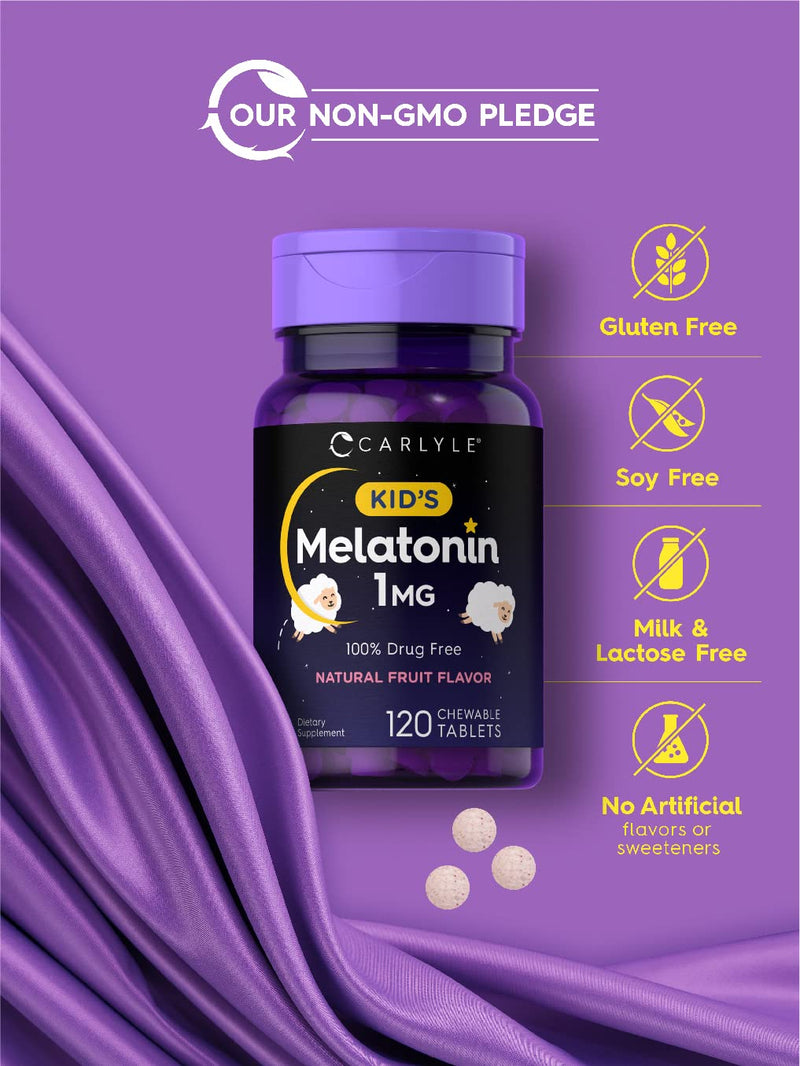 Carlyle Kids Melatonin 1mg | 120 Chewable Tablets | Fruit Flavor | Non-GMO, Gluten Free