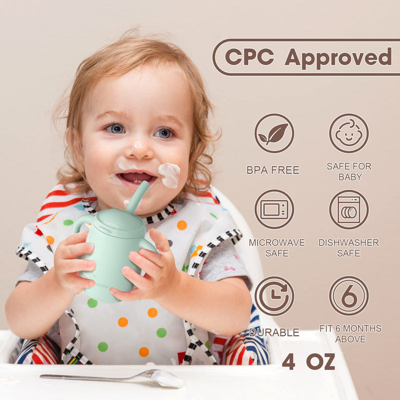 [Australia] - Cuddle Campus 100% Silicone Baby Training Cup, Shatterproof Toddler Sippy Cups with Straw, Open Cup for Baby, 6+ Months 4 Oz Sage 4 OZ 1 Count (Pack of 1) 