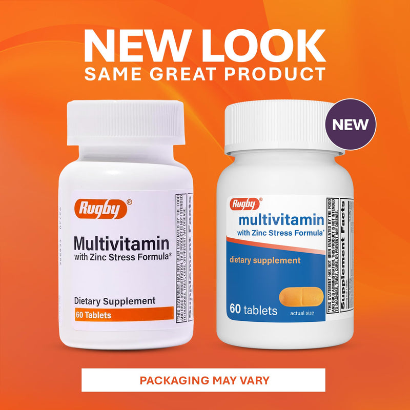Rugby Multivitamin with Zinc Stress Formula - 60 Count (1-Pack) | Supports Immune Health and Wellness, Daily Multivitamin for Adults with Vitamin B-Complex, C, E & Zinc, Gluten-Free