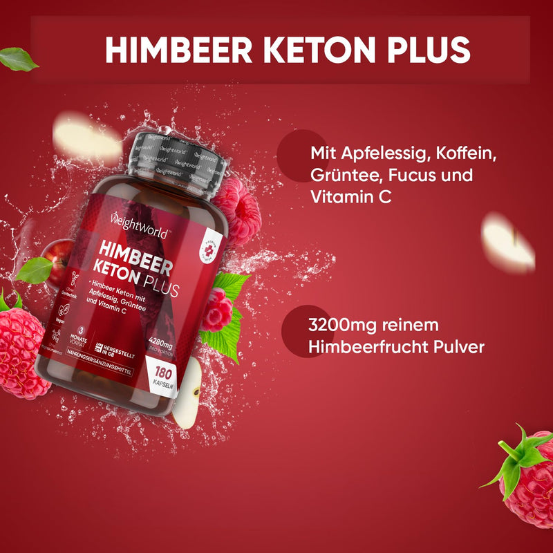 [Australia] - Raspberry Ketone Plus - 4280mg per serving - 180 vegan capsules - With vitamin C, apple cider vinegar, green tea, apple pectin - 3 month supply - Raspberry Ketone Plus - Without magnesium stearate - WeightWorld 