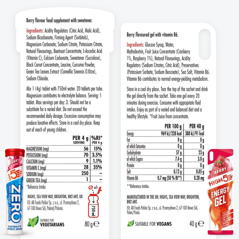 HIGH5 Hydration & Energy Bundle – Zero Electrolyte Tablets (Berry, 20) + Energy Gels (Berry, 20x40g) – Sugar Free Hydration, Vitamin C & Caffeine-Free Fuel for Endurance Performance