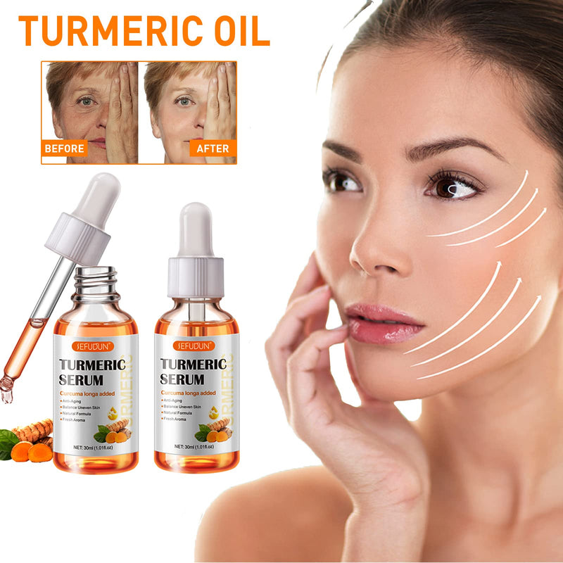 2 Pack Turmeric Serum for Dark Spots, Turmeric Dark Spot Corrector Serum for Acne, Hyperpigmentation and Smooth Skin, Formulated with Hyaluronic Acid, Vitamin C & E - 1.01 FL.OZ 1.01 Fl Oz (Pack of 1)