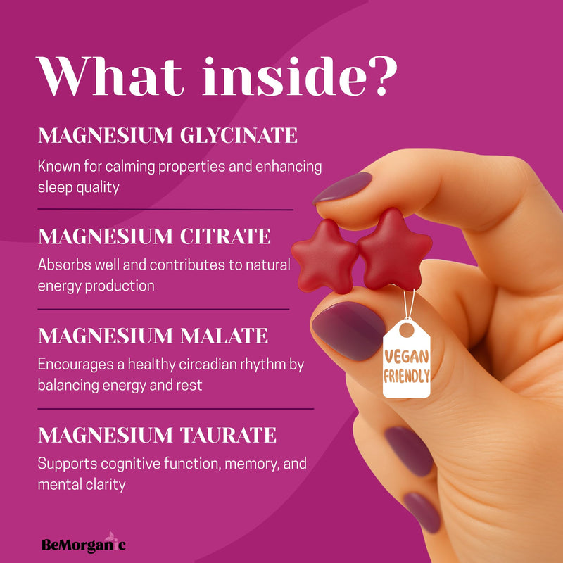 Magnesium Gummies for Adults High Absorption 252.6mg (60 Gummies) Elemental Magnesium from Citrate Malate Glycinate Vegan Raspberry Flavour Sleep Relaxation & Muscle Support Non-GMO Gluten-Free