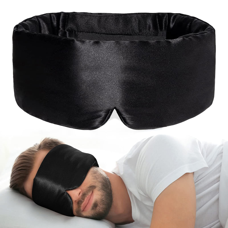 [Australia] - 100% Natural Silk Eye Mask for Women Men, Soft Pressureless Cooling Blackout Eye Covers for Sleeping, Large Size Sleep Mask fits All Heads Adjustable, 1PC, Black 