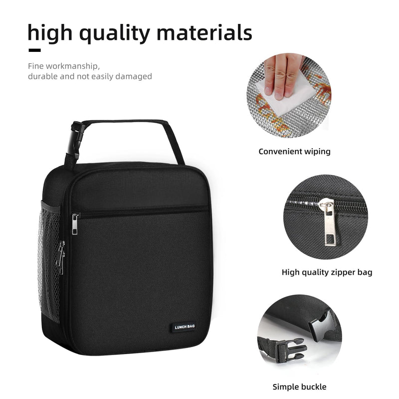 [Australia] - Lunch box Lunch bag for men women Large capacity Lunchbox Reusable Lunch bags Insulated Lunch bag Lunch box cooler (Black) Black 