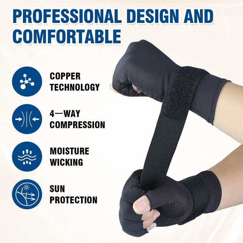 2 Pairs Pack Compression Gloves for Women Men, Copper Arthritis Gloves for Hand Pain Relief, Carpal Tunnel Wrist Support, Rheumatoid, Joint Swelling,Fingerless for Computer Typing(Small/Medium) Fingerless Small/Medium (2 Pairs)