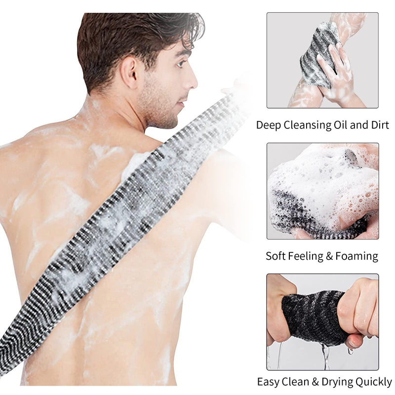 [Australia] - Yiclick 2 Pack Exfoliating Washcloth Towel - Body Scrubber Exfoliator, Loofah Sponge, Korean & Japanse & African Net Sponge Rag - Back Scrubber Washer for Use in Shower Bath Black 