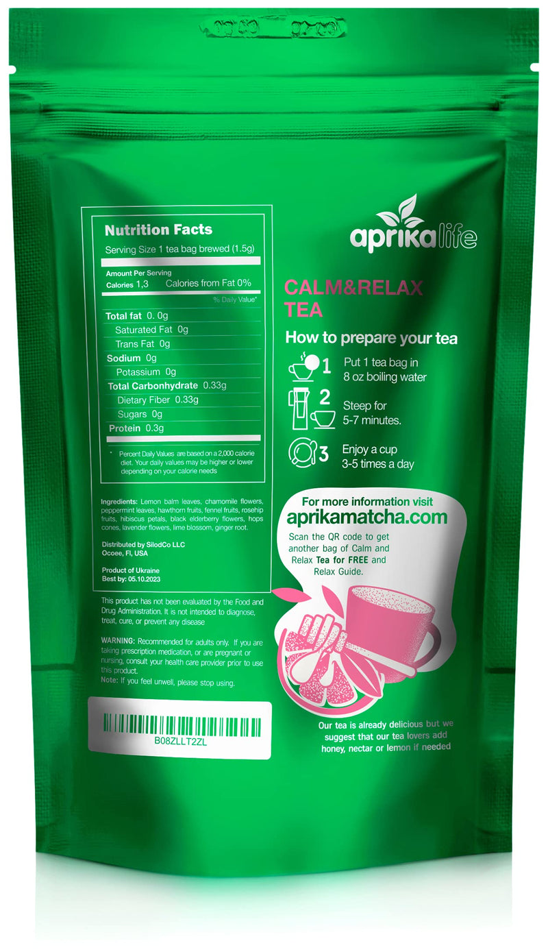 [Australia] - AprikaLife - Calm and Relax Herbal Tea, Stress Relief + Relaxation + Sleep Tea with Chamomile, Peppermint and Lavender - 60 bags. Delicious, Soothes Nerves, Improves Mood Calm & Relax Tea 
