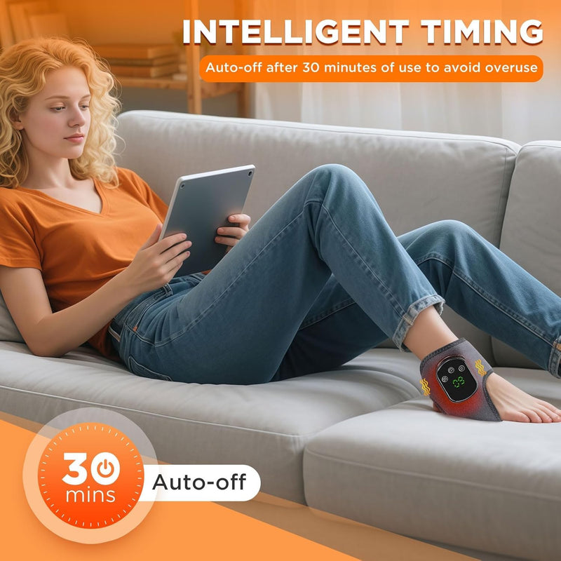 Cordless Ankle Massager with Heat, Rechargeable Ankle Heating Pad Wrap for Pain Relief, Portable Heated Foot Massager for Neuropathy Plantar Fasciitis, 5 Heat Levels 3 Vibration Modes Auto Shut Off L