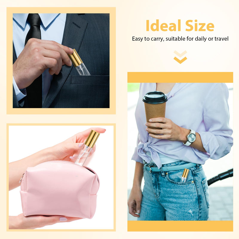 Yinder 50 Pcs 15ml Travel Spray Bottle Refillable Perfume Atomizer Bulk Glass Mini Cologne Perfume Bottles Empty Fine Mist Portable Small Sample Containers(Gold) Gold 15 ml