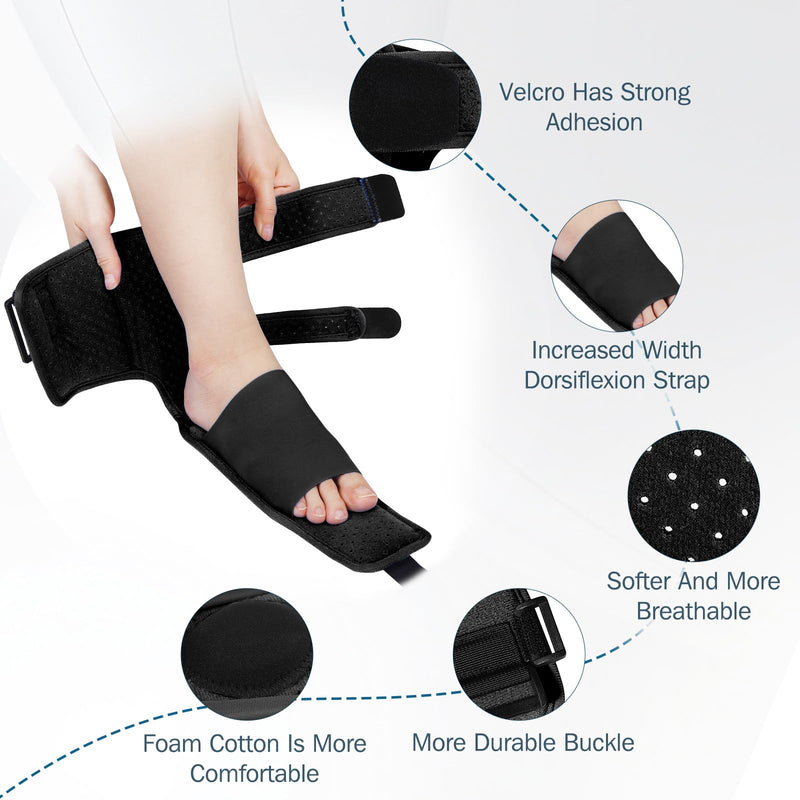 Upgrade Plantar Fasciitis Night Splint & Relief Brace with Adjustable Straps - Support for Achilles Tendonitis, Heel Spur Pain, Day & Night Use Black 1