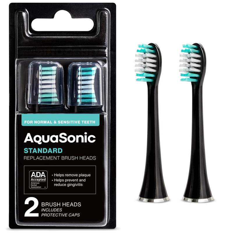 [Australia] - AquaSonic Standard Replacement Brush Heads | for Normal & Sensitive Teeth | Compatible with Many AquaSonic Toothbrush Handles (2 Pack Black) 2 Pack Black 2 Count (Pack of 1) 
