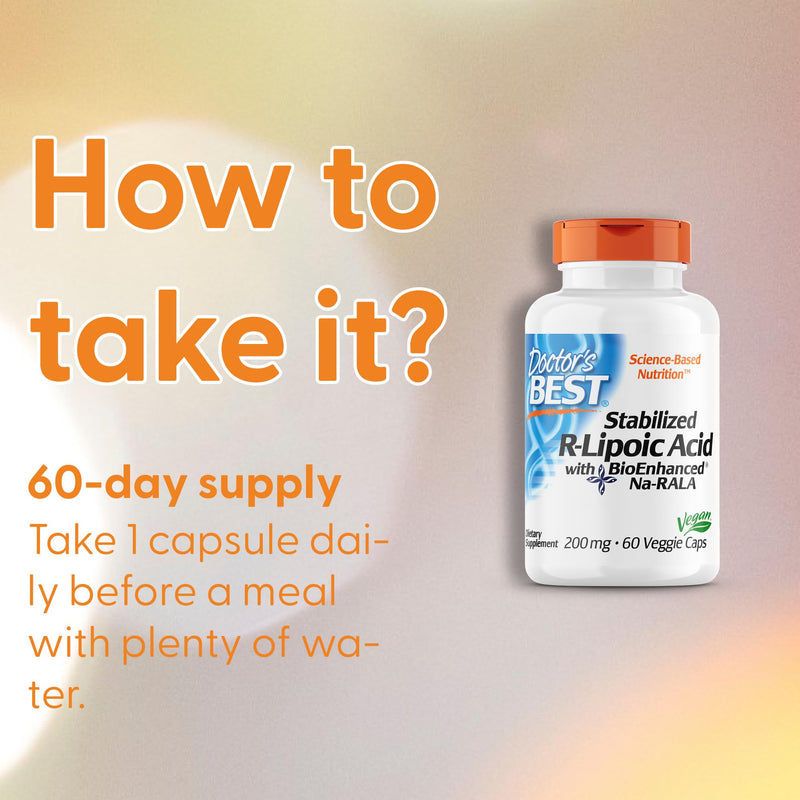 Doctor's Best, Stabilised R-Lipoic Acid, 200mg, with Biotin, 60 Vegan Capsules, Highly Dosed, Lab-Tested, Gluten-Free, Soy-Free, Vegetarian, Non-GMO