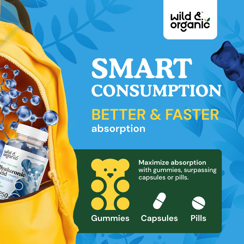 [Australia] - Hyaluronic Acid Gummies 250mg - Pure Hyaluronic Acid Supplements for Joints - Hair Skin and Nails Gummies w/Hyaluronic Acid Powder - Skin Supplement w/Vitamin C Hyaluronic Acid - 60 Vegan Chews 