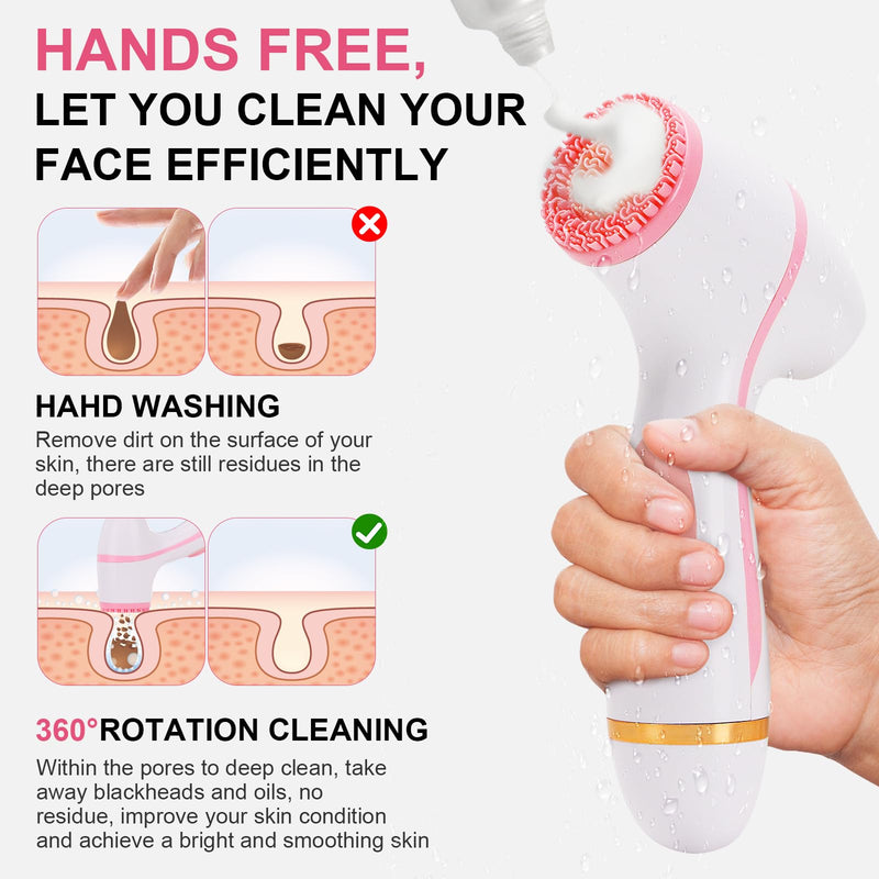 [Australia] - Facial Cleansing Brush, Waterproof Dual-Rotation Face Scrubber Exfoliator with 3 Brush Heads and 2 Adjustable Speeds, Rechargeable Exfoliating Face Brushes for Cleansing and Skin Care (Pink) Pink 
