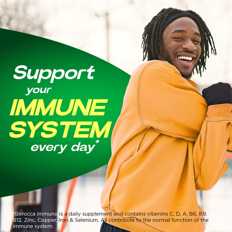 Berocca Immuno Effervescent Tablets, 11 Vitamins and Minerals, Including Vitamins D, C, A, B9, Zinc and Iron to Help Support Your Immune System and B6 and B12 Support Energy Release, Green, 30 Tablets