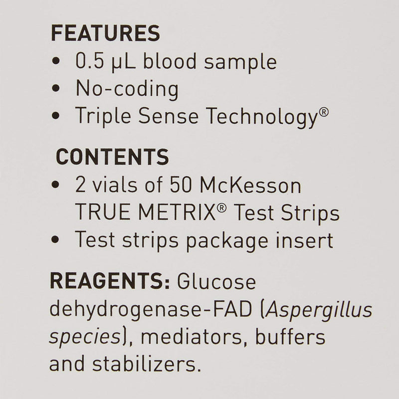 McKesson TRUE METRIX Self-Monitoring Blood Glucose Test Strips - Supplies for Diabetes Self Monitor Systems, 100 Strips, 1 Pack 1 Count (Pack of 100)