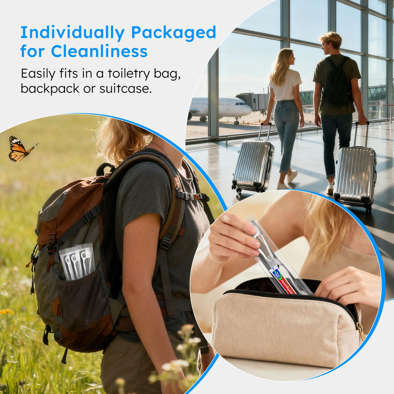 [Australia] - Travel Toothbrushes with Toothpaste, Disposable Toothbrushes, Hygiene Kits in Bulk with Floss Picks, Combs, Individually Packaged, Suitable for Home, Travel, and Hotels (100-PACK) 100 