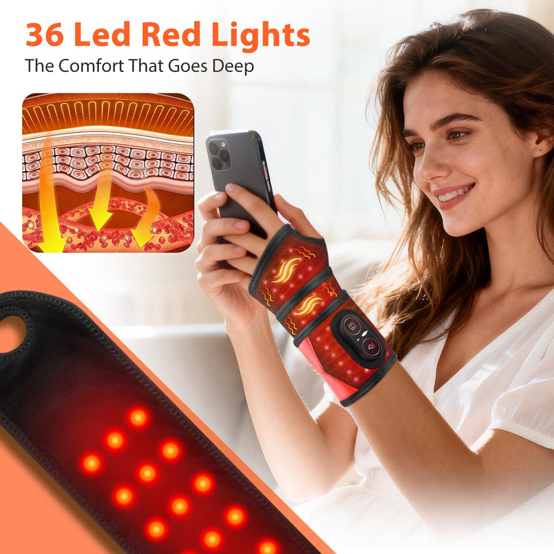 Cordless Wrist Heating Pad with Massage & Red Light, FSA - HSA Eligible Rechargeable Heated Wrist Brace Wrap for Carpal Tunnel, Arthritis, Wrist Massager for Pain Relief, 3 Heat & Vibration Modes Black