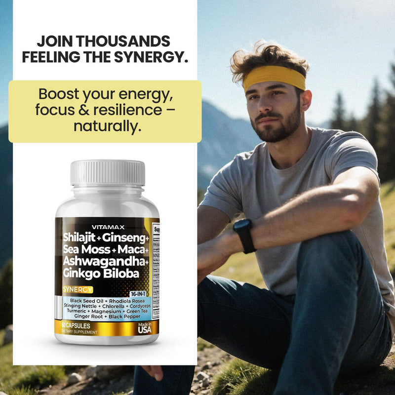 [Australia] - Pure Himalayan Shilajit Supplement, Ashwagandha, Sea Moss, Rhodiola Rosea, Gingko Biloba - Fulvic Acid & Trace Mineral Capsules for Men and Women ‚Äì Made in USA 