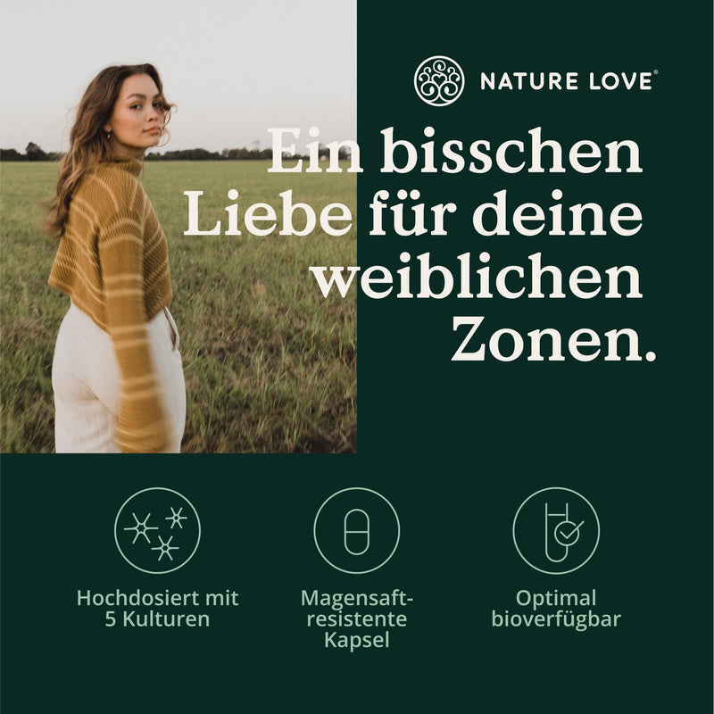 [Australia] - NATURE LOVE® Probiona Fem - lactic acid bacteria for women intimate flora - with 5 lactic acid cultures: Lactobacillus Rhamnosus, Acidophilus, Crispatus Casei, Fermentum - 30 capsules - vegan & laboratory tested 